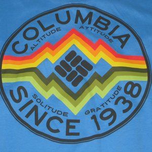 Columbia Men's T-Shirt Tee Altitude Attitude Solitude Gratitude Light Blue Sz M